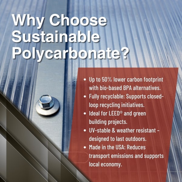 Sustainable polycarbonate benefits infographic for Total Plastics blog