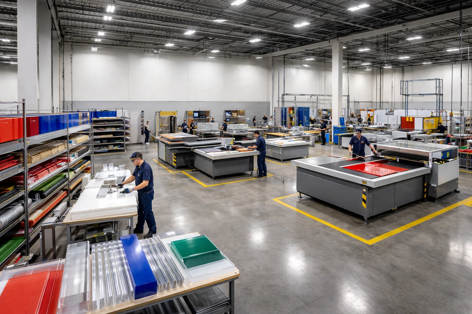 Horizontal panel saw cutting and plastic fabrication services at Laird Plastics Austin, TX