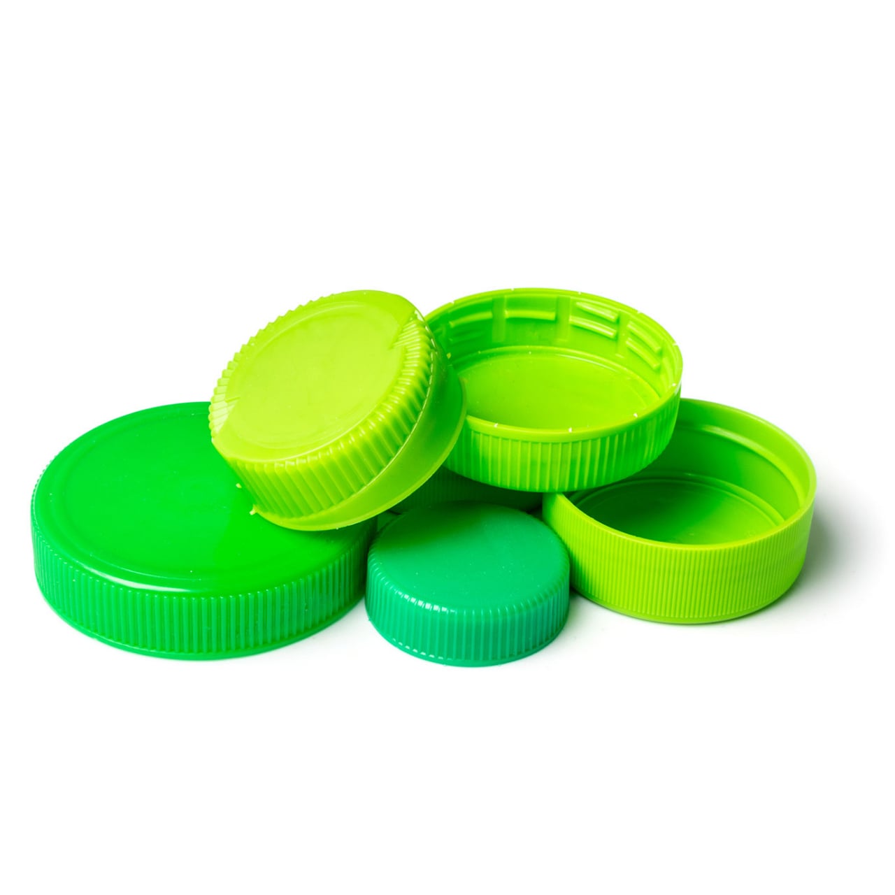 HDPE Plastic bottle caps different shades of green