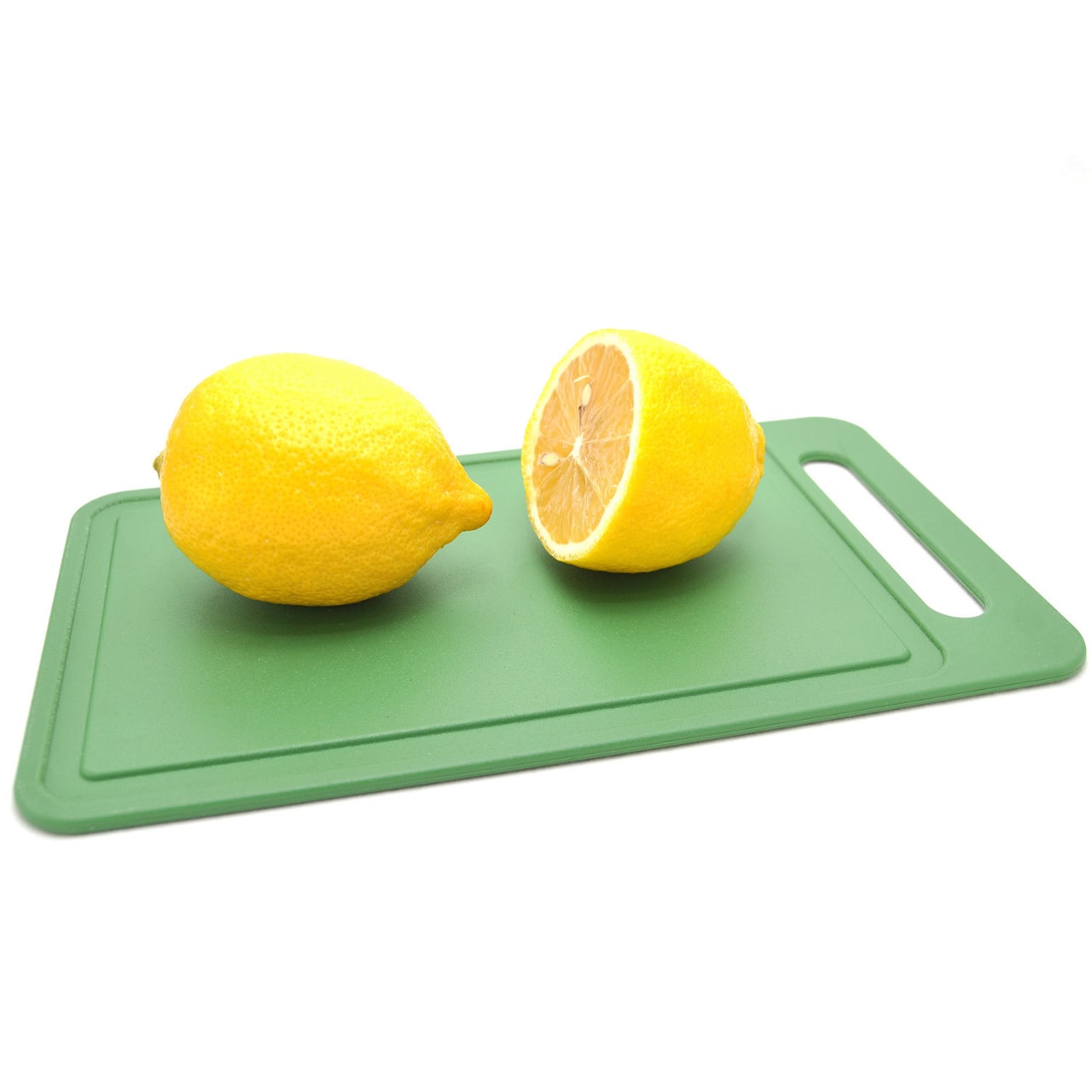 Green HDPE Plastic cutting board with sliced lemon