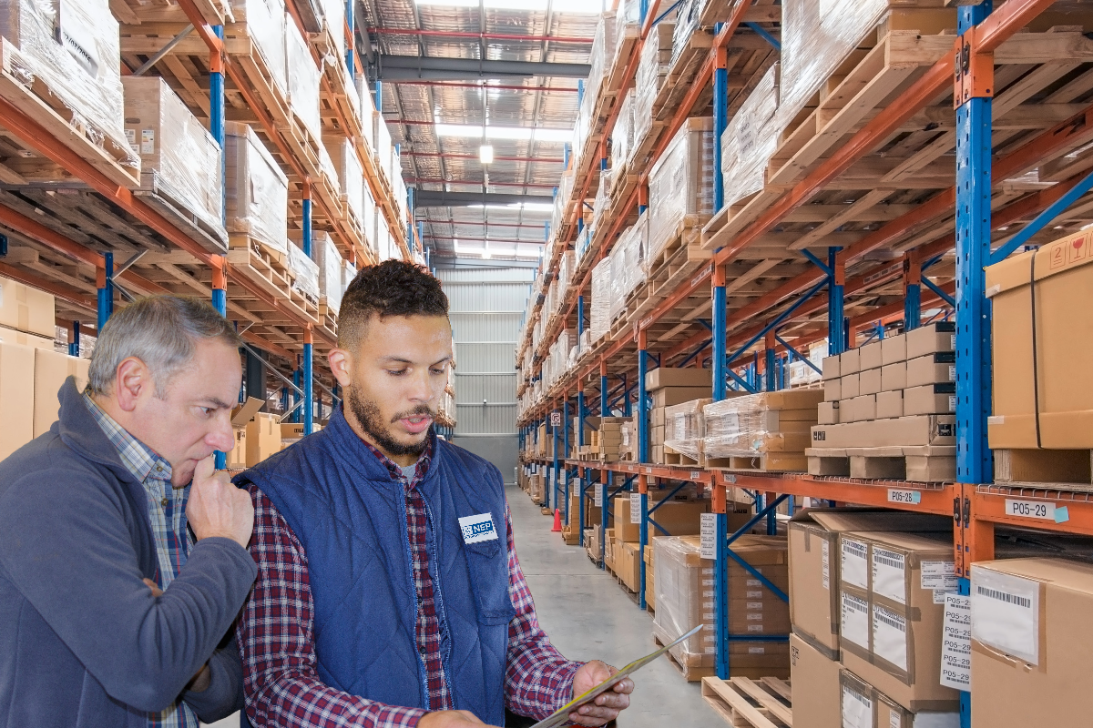 NEP Employee helping customer in warehouse