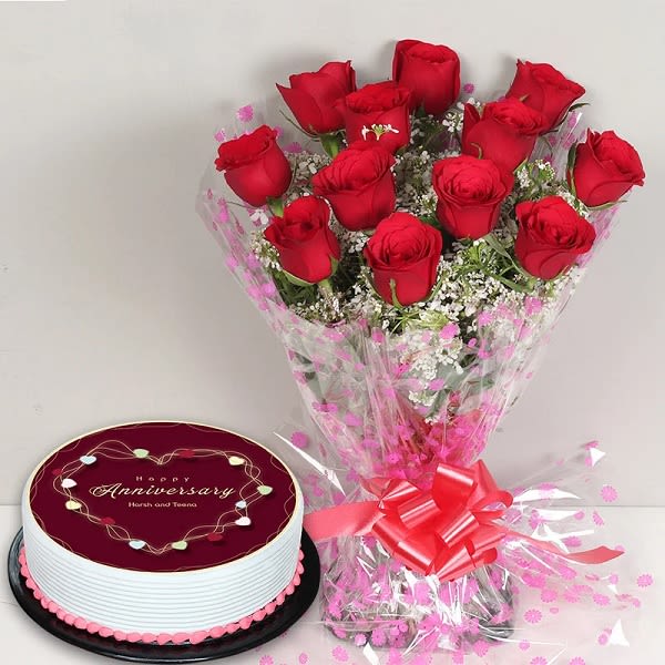 Order Anniversary Flowers and cake combo online free delivery in 3