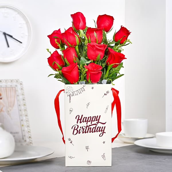 happy birthday red roses bouquet