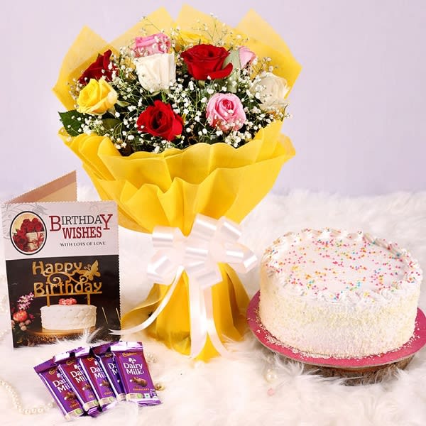 Blue Berry Cake with Flower Bouquet and Silk Chocolate Delivery in India