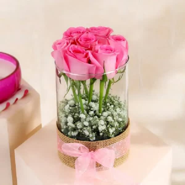 Order Pretty Pink Roses in Vase online free delivery in 3 hours Flowera