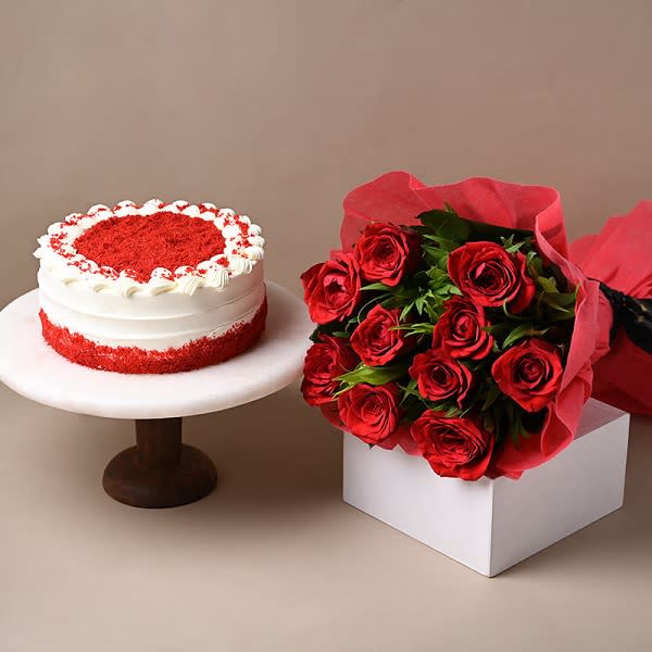 Order Red Roses and Red Velvet Cake online free delivery in 3 hours
