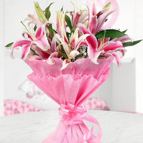 Order Pink Lilies Bouquet online | free delivery in 3 hours - Flowera