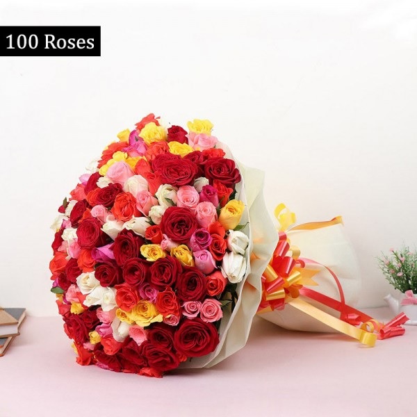 Order 100 Mix Roses bouquet online | free delivery in 3 hours - Flowera