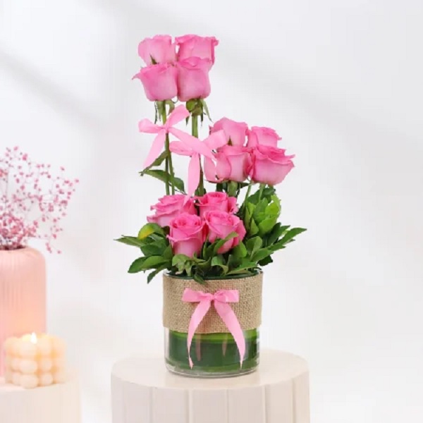 Order Ravishing Pink Roses in Vase online free delivery in 3 hours