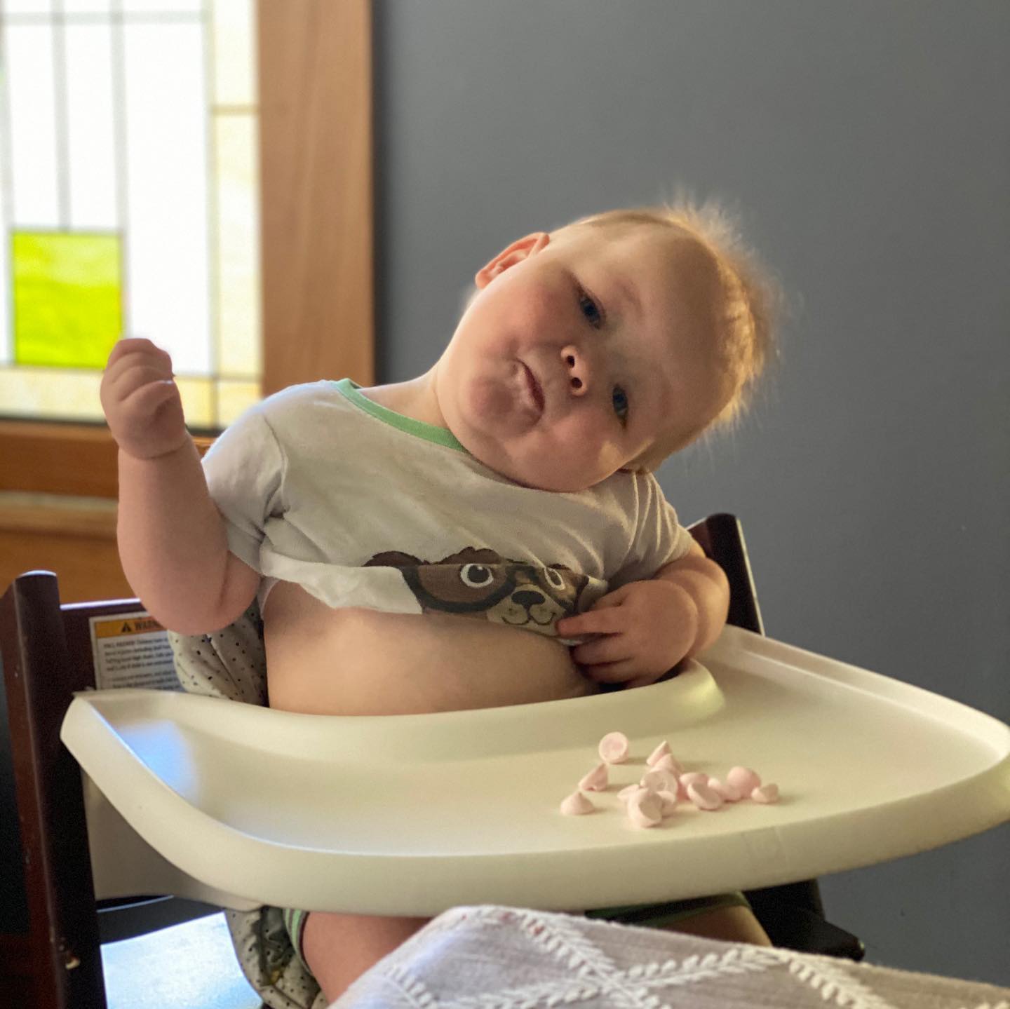 Here's some shots of a baby hamming it up during snack time to hopefully brighten your day just a tiny bit. Stay strong out there, friends.