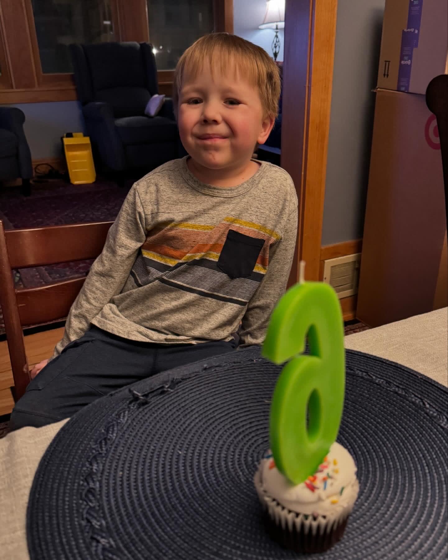 6! 🎉🥳 (Ryan went to Lurie for blood work today and they gave him this giant Lego Baby Yoda they had left over from Christmas. 😂)