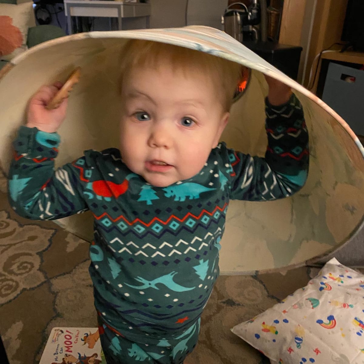 You know it's a party when this guy has a lamp shade on his head.