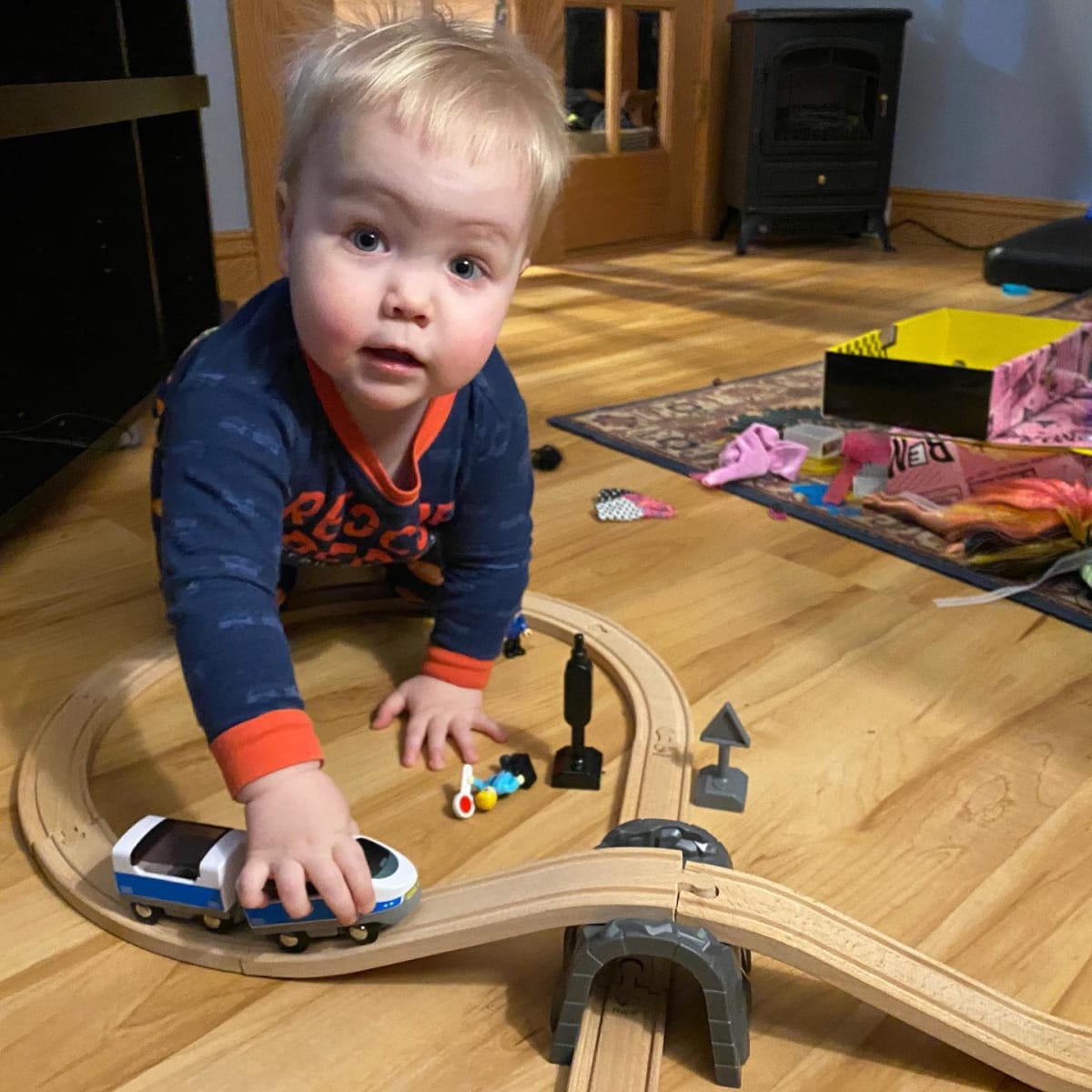 This boy loves his trains
