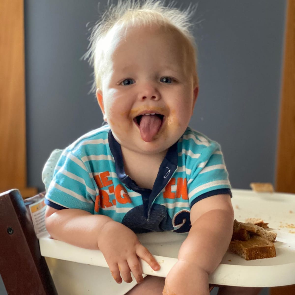 This kid loves peanut butter