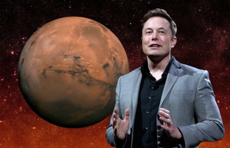 Elon Musk가 화성을 배경으로 노출 Elon Musk가 화성을 배경으로 노출