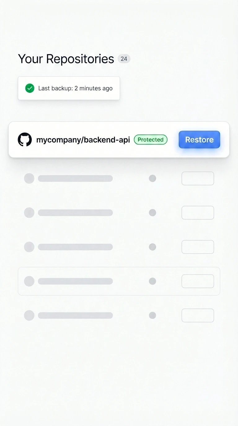 Gitbackups interface showing Dashboard