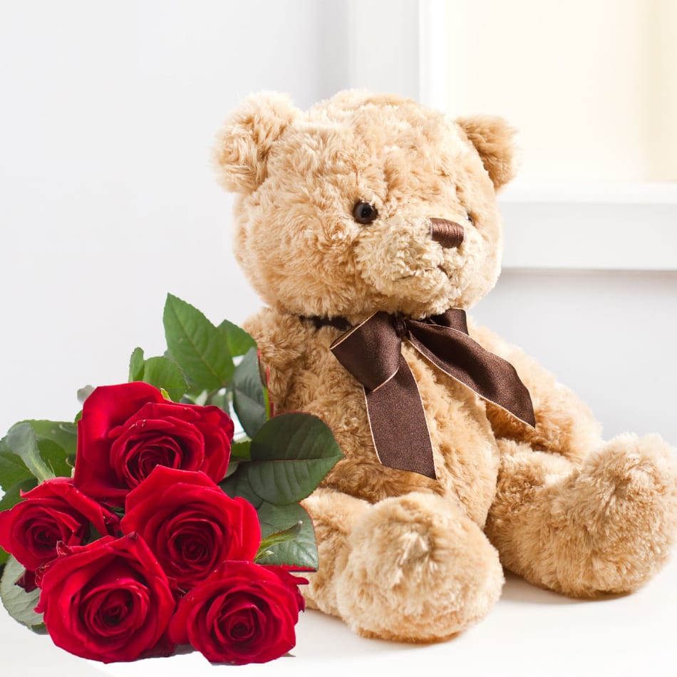 7 roses and teddy bear: Order Flowers Online | Interflora India