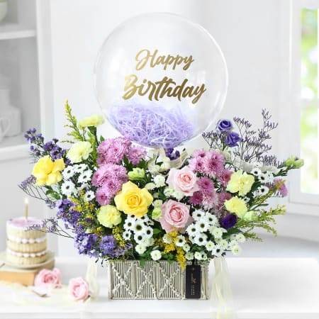 Birthday flower box, artifical roses - Happy birthday topper