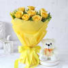 Bouquet of 8 Yellow Roses with Teddy Online
