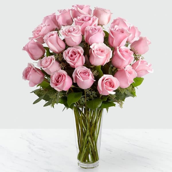 24 Pink Roses in Vase