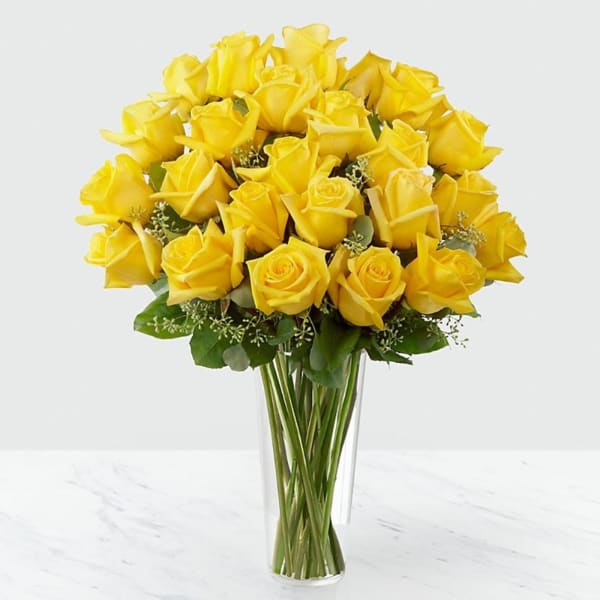 24 Yellow Roses in Vase