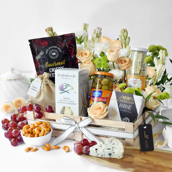 Handpicked Flowers with Cheese Hamper