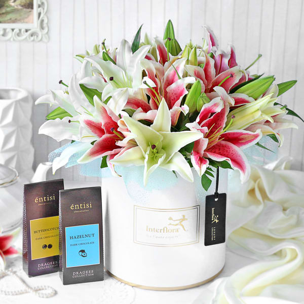 Luminous Lilies with Chocolates