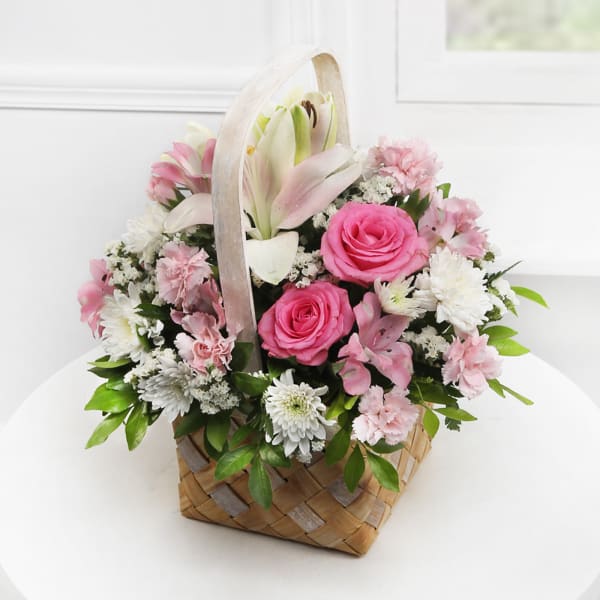 Pink Country Garden Basket Arrangement