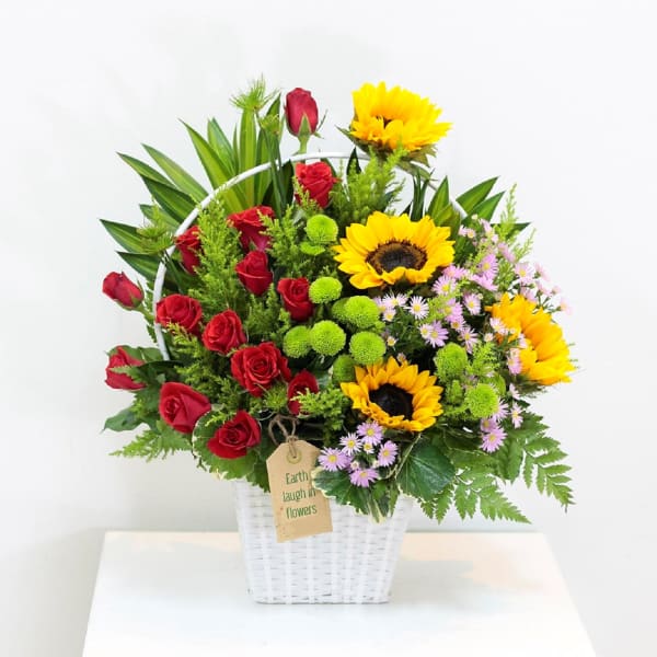 Sunny Flowers in white basket