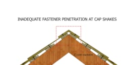 Inadequate Fastener Penetration at Cap Shakes