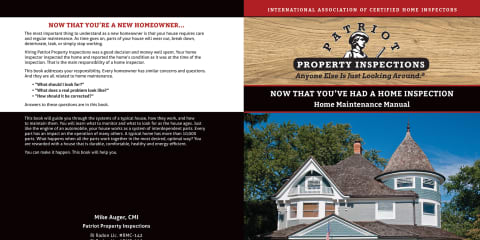 Custom Home Maintenance Book for Patriot Property Inspections