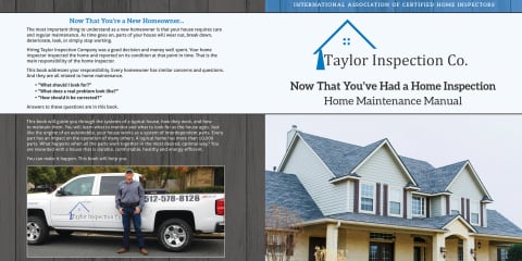Custom Home Maintenance Book for Taylor Inspection