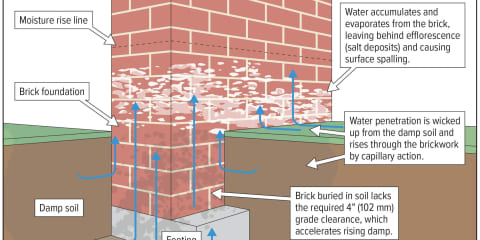 Masonry Wall Damage: Rising Moisture and Improper Drainage