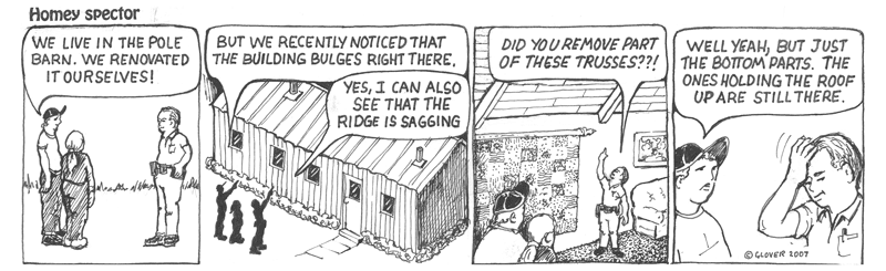 Inspecting a Pole Barn Cartoon