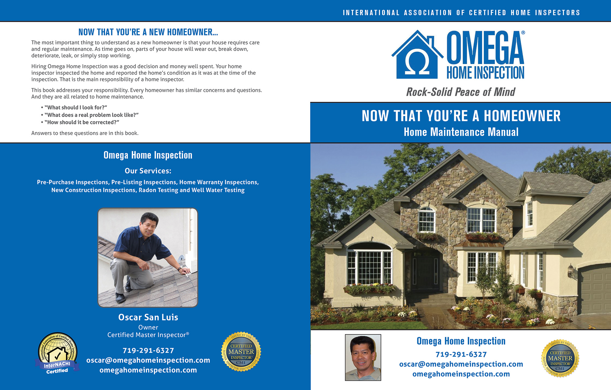 Custom Home Maintenance Book for Omega Home Inspection.