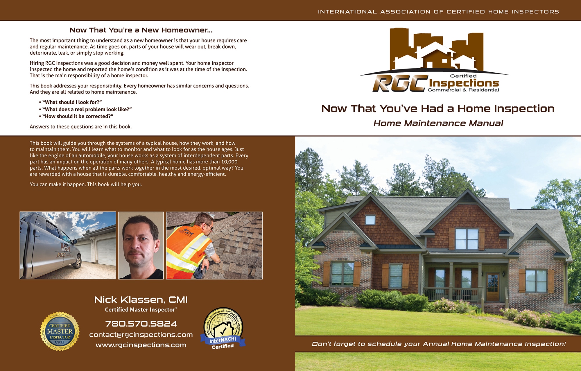 Custom Home Maintenance Book for RCC Inspections.