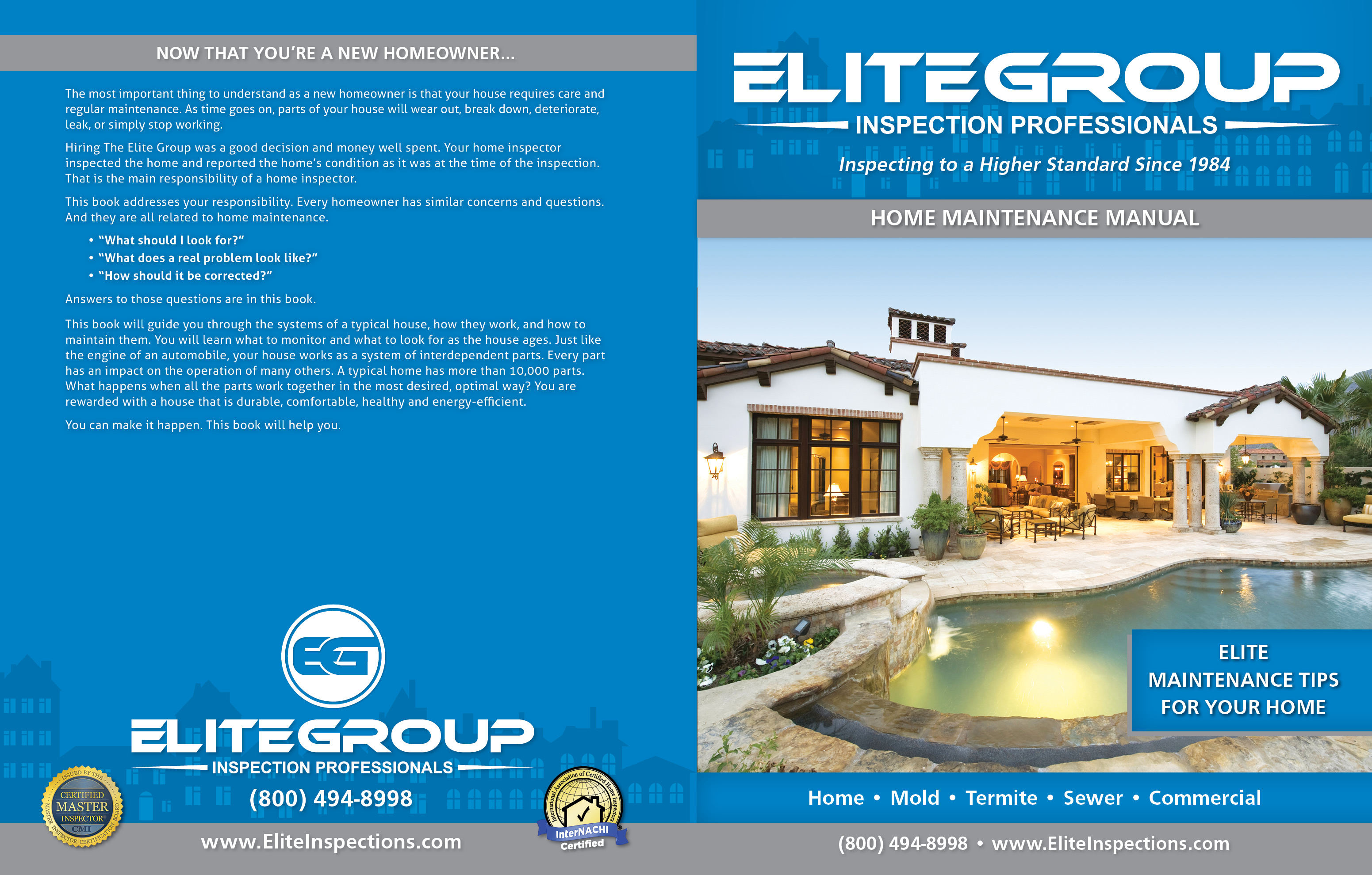 Custom Home Maintenance Book for Elite Group Inspection Professionals