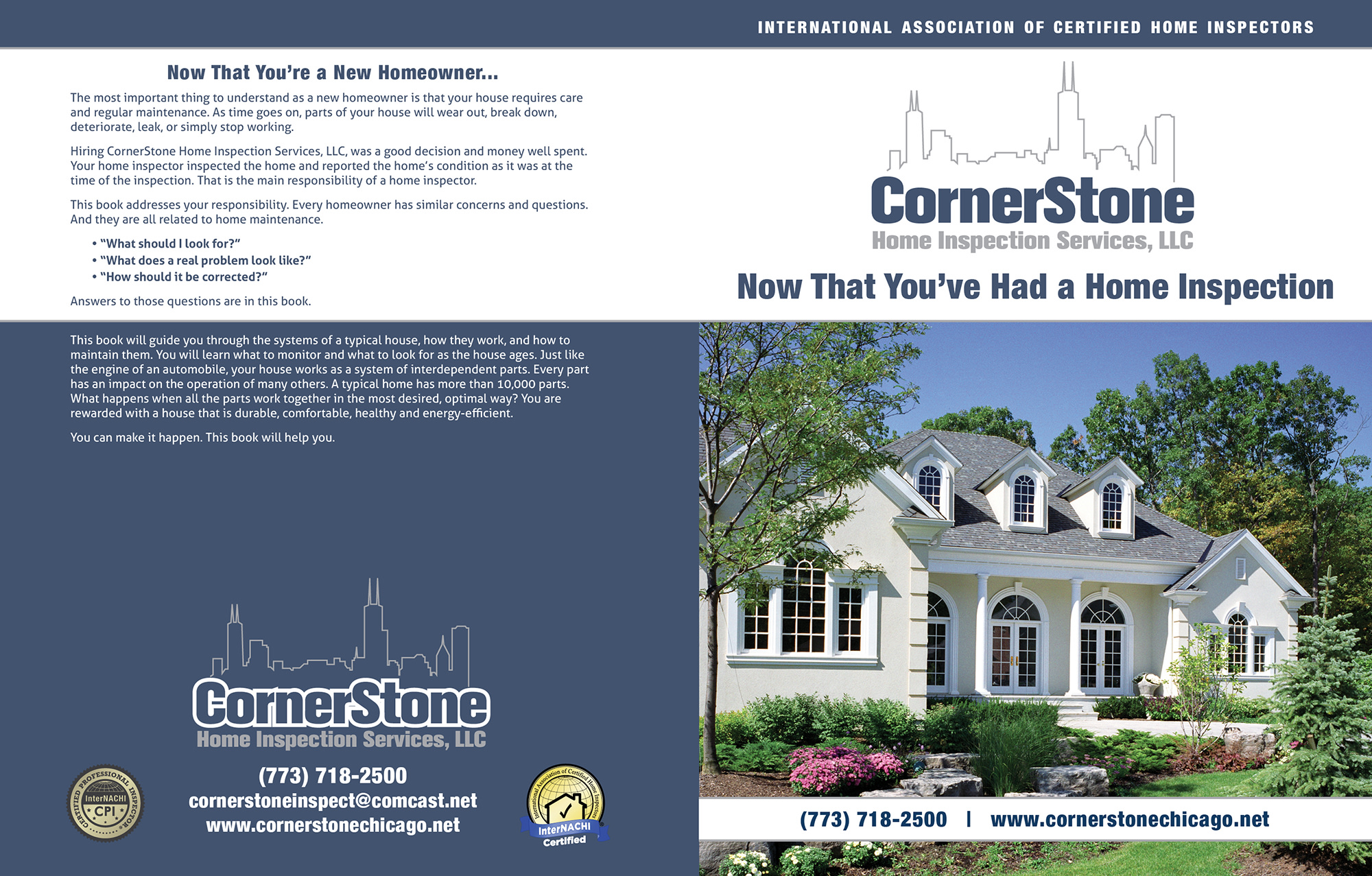 Custom Home Maintenance Book for Cornerstone Home Inspection Services.