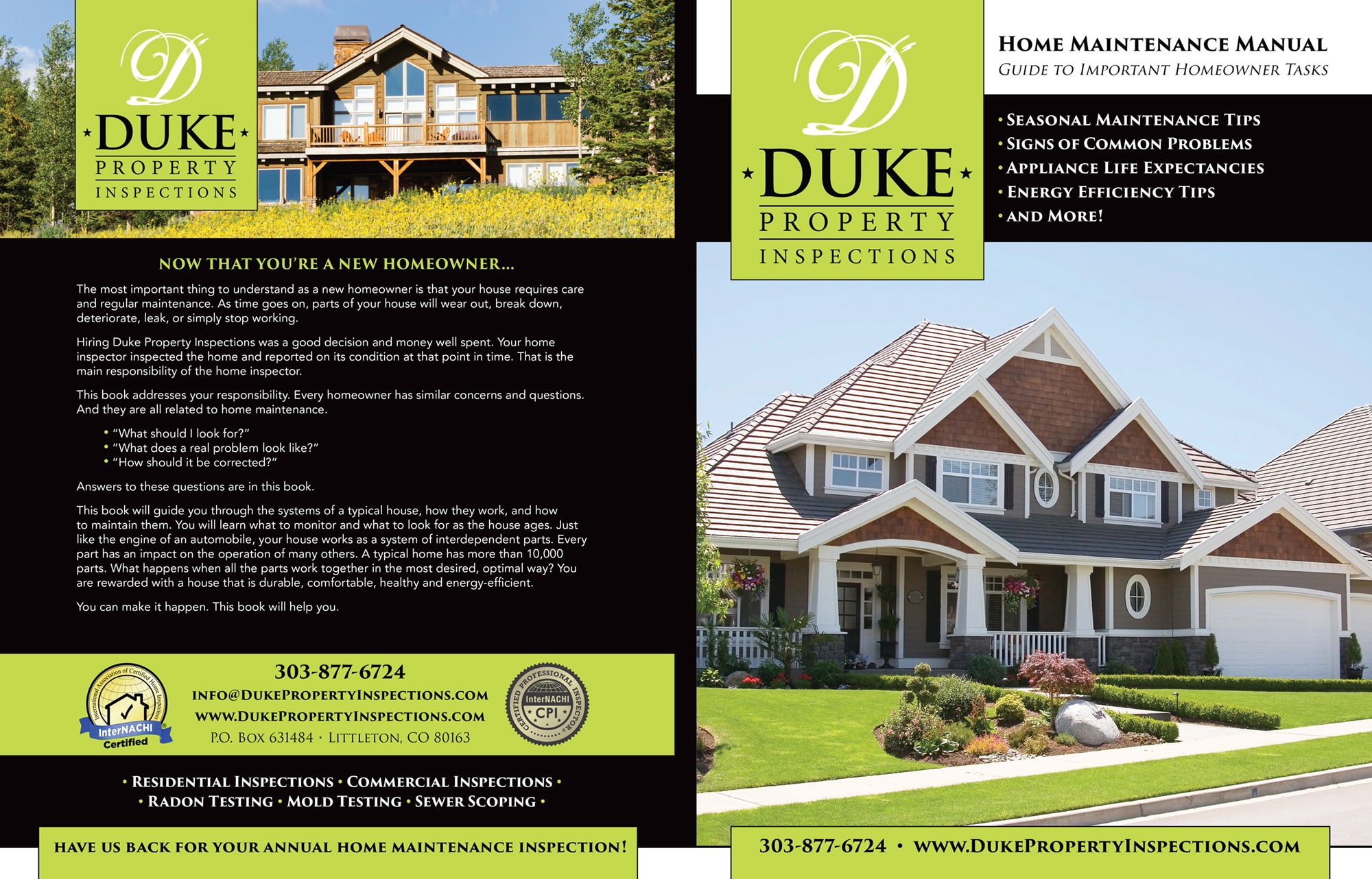 Custom Home Maintenance Books Duke Property Inspections