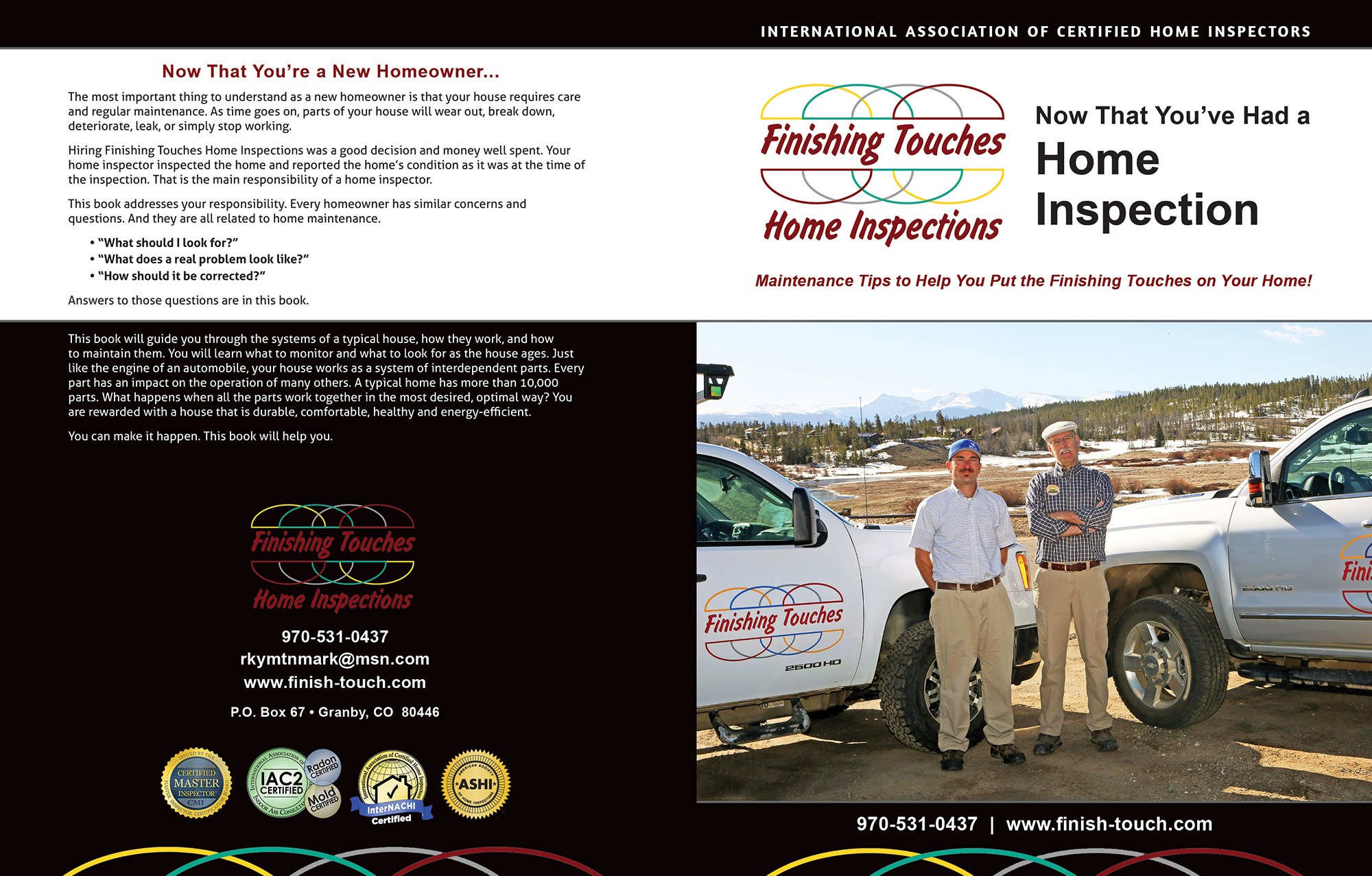 Custom Home Maintenance Book for Finishing Touches Home Inspections.