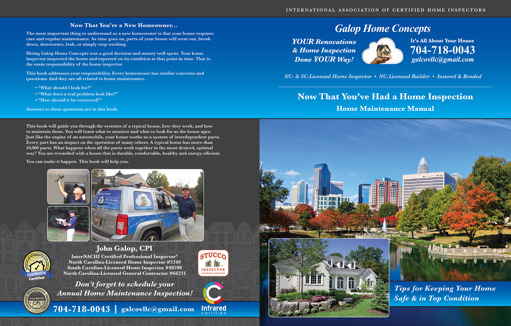 Custom Home Maintenance Book for Galop Home Concepts.