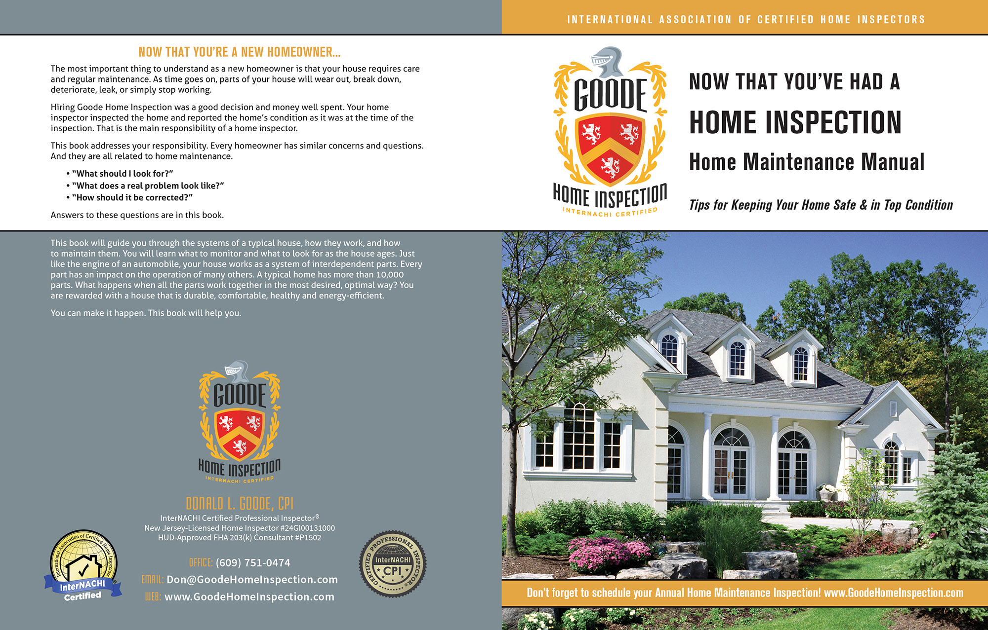 Custom Home Maintenance Book for Goode Home Inspection.