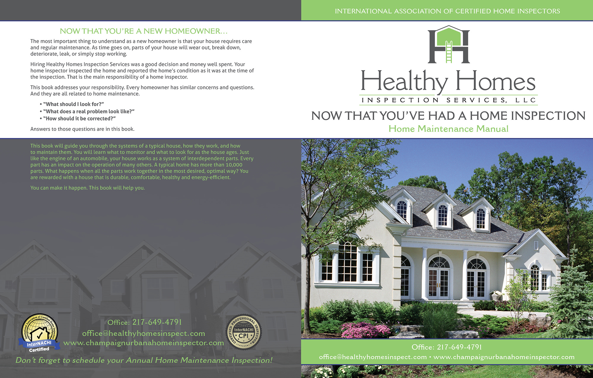 Custom Home Maintenance Book for Healthy Homes Inspection Services.