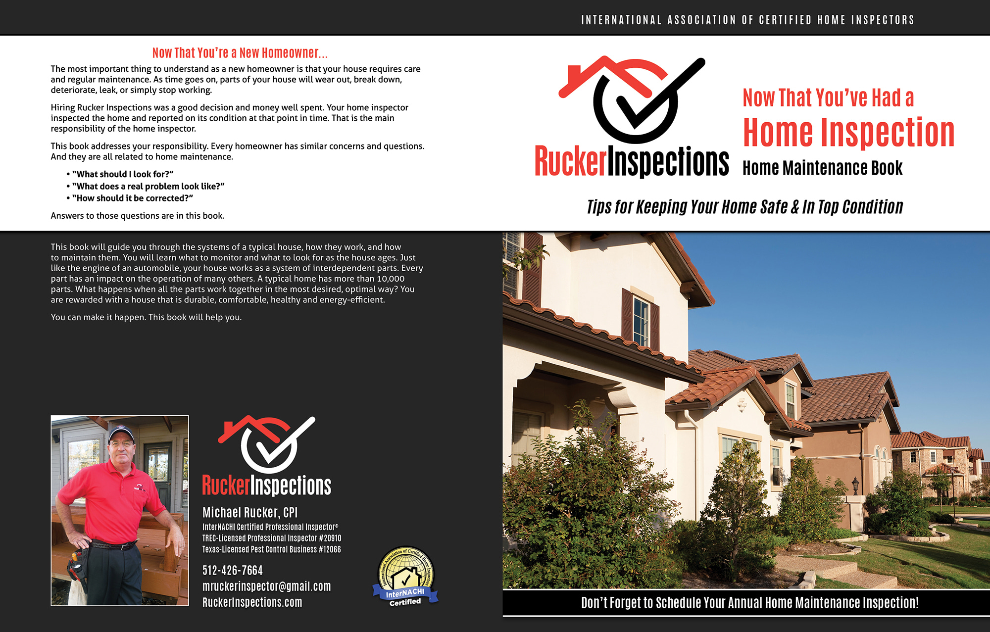 Custom Home Maintenance Book for Rucker Inspections.