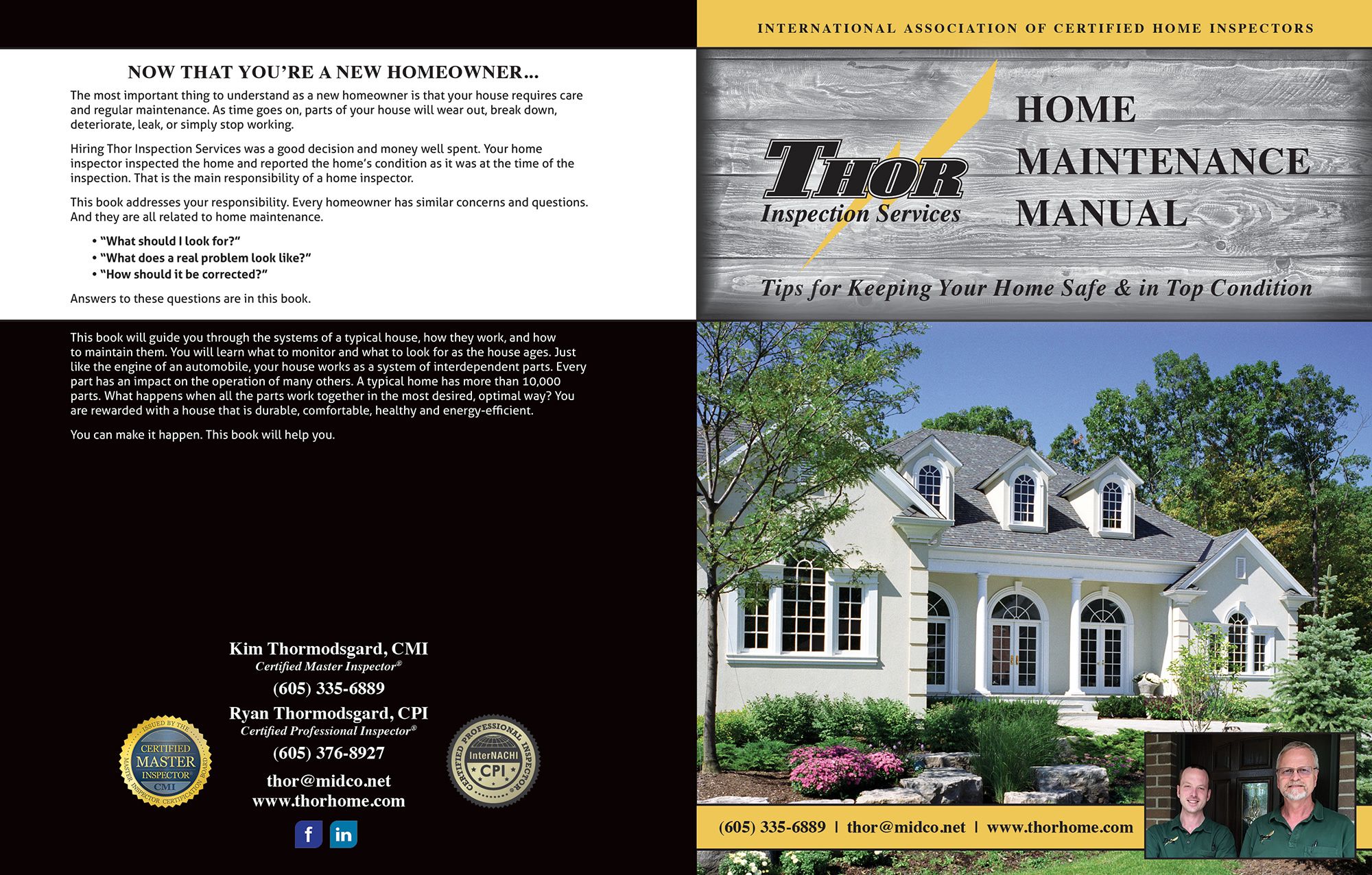 Custom Home Maintenance Book for Thor Inspection Services.