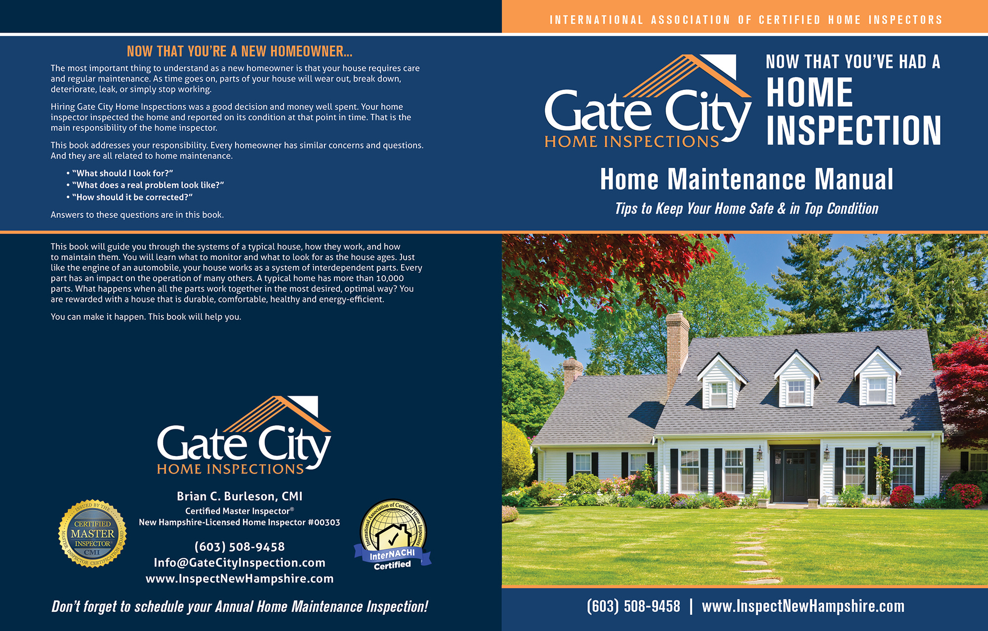 Custom Home Maintenance Book for Gate City Home Inspections.