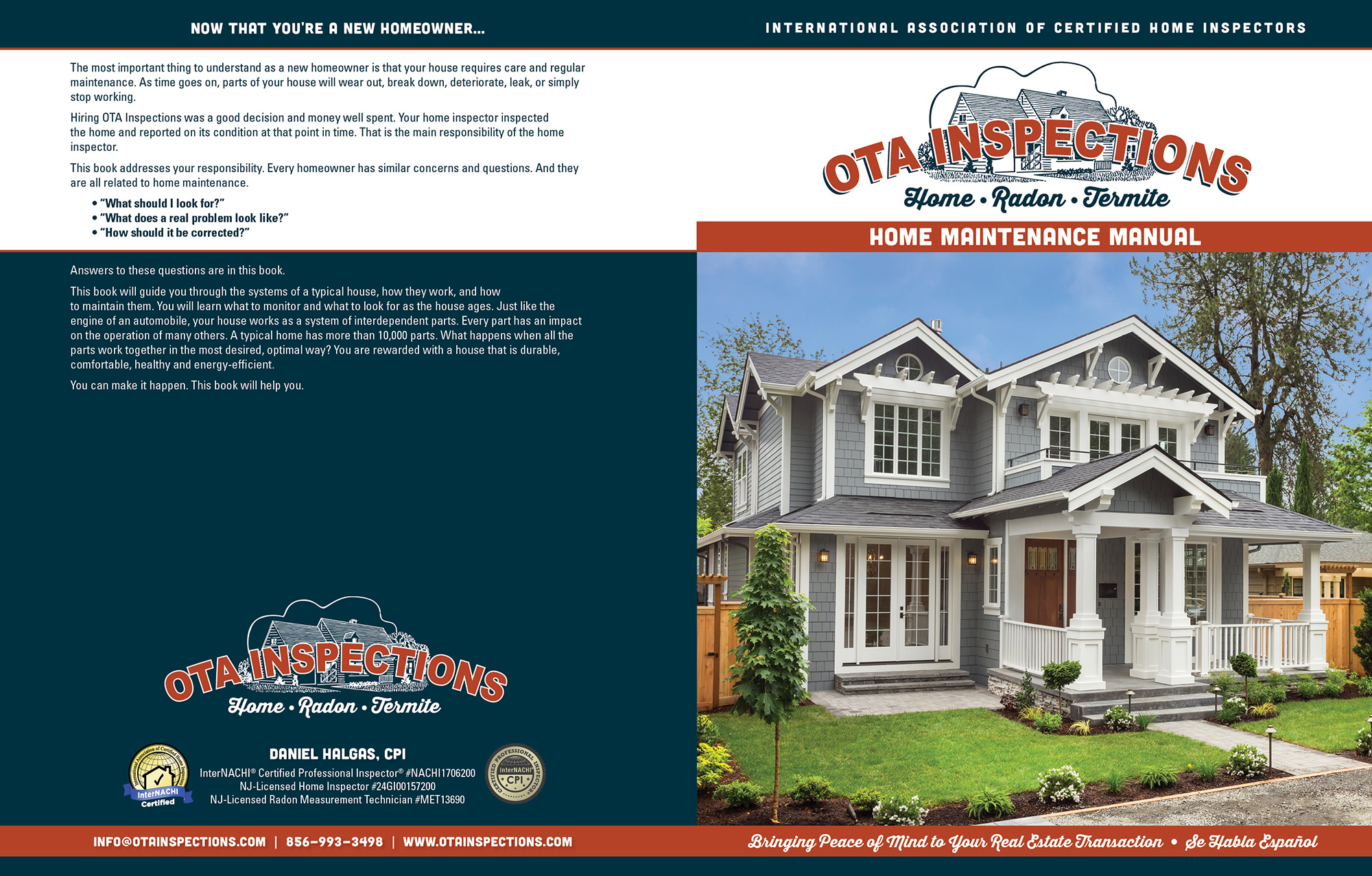 Custom Home Maintenance Book for OTA Inspections