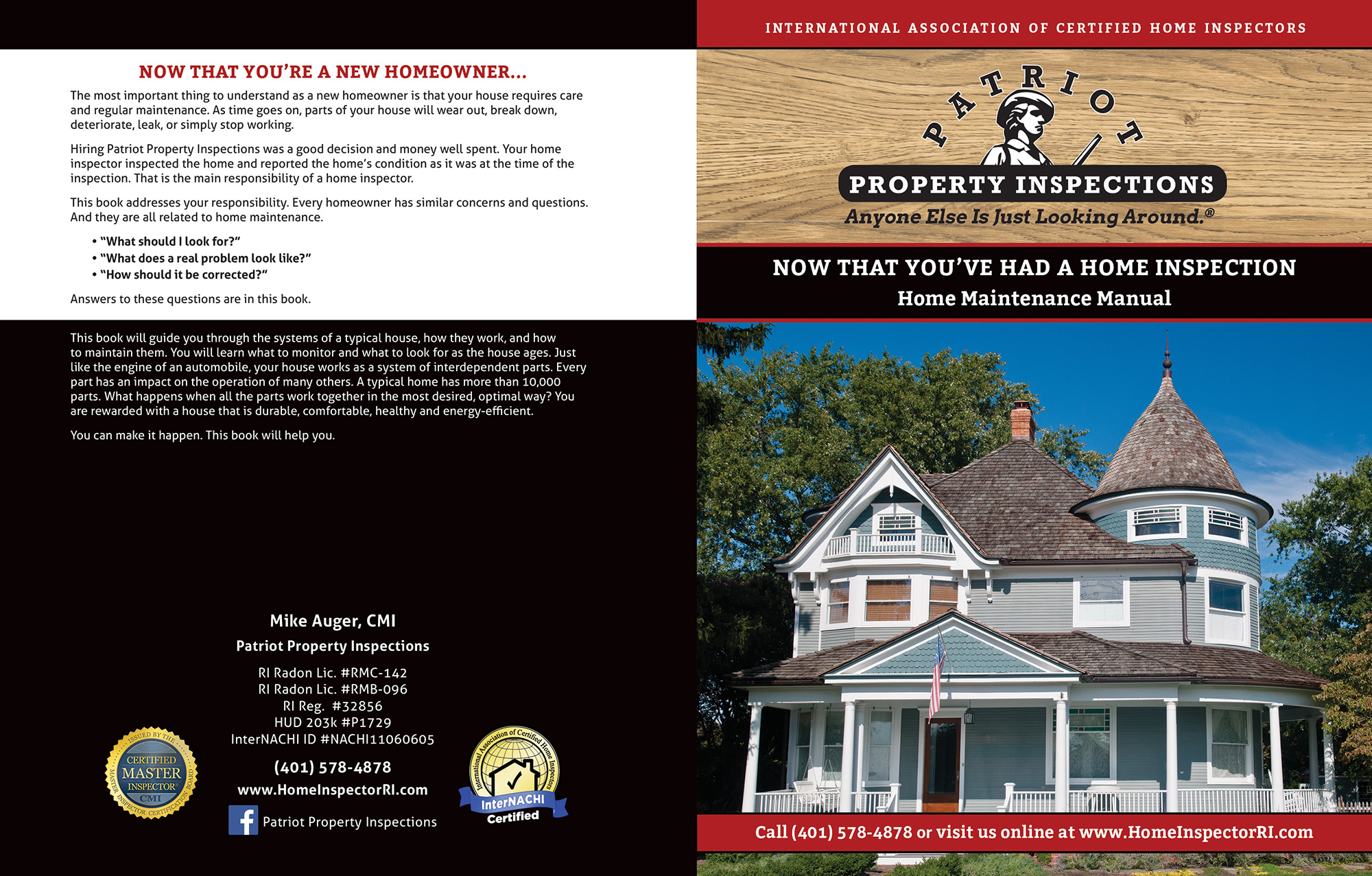 Custom Home Maintenance Book for Patriot Property Inspections.