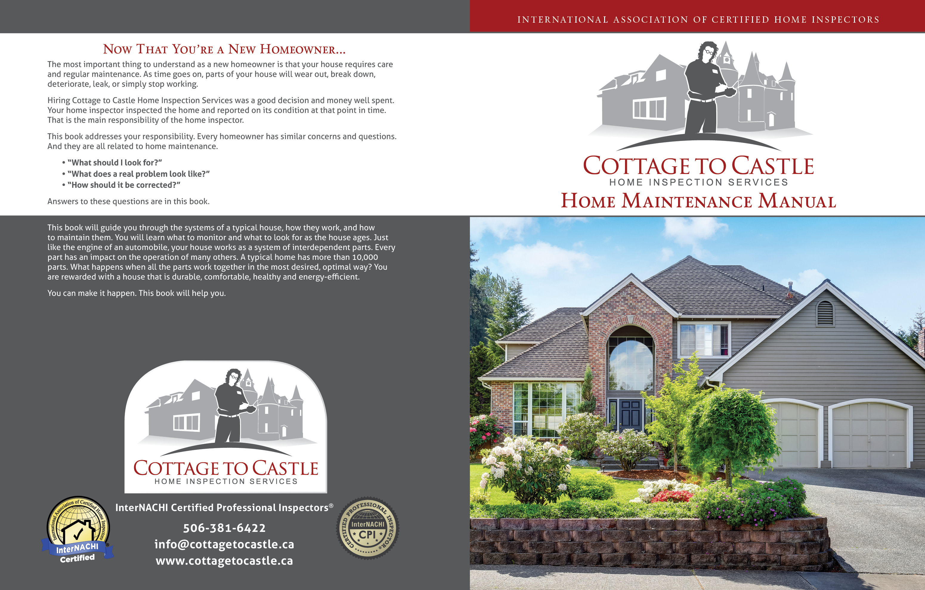 Custom Home Maintenance Book for Cottage to Castle Home Inspection Service