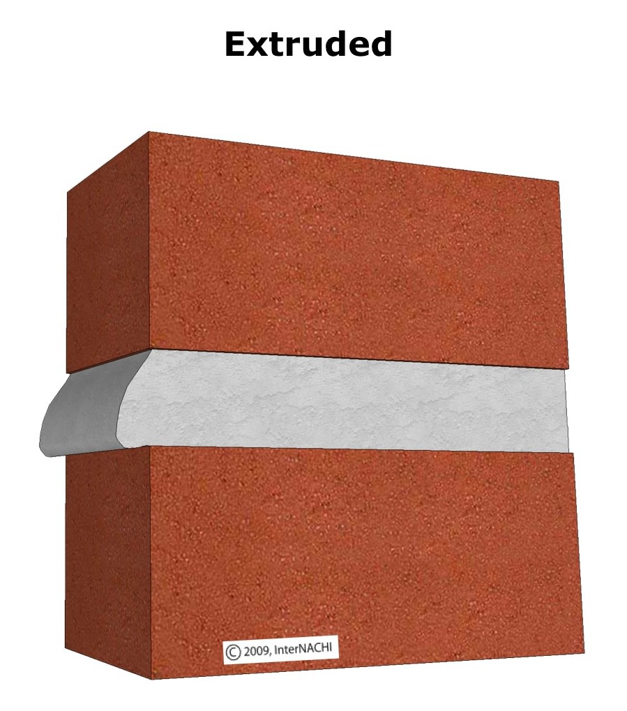 Extruded mortar joint.